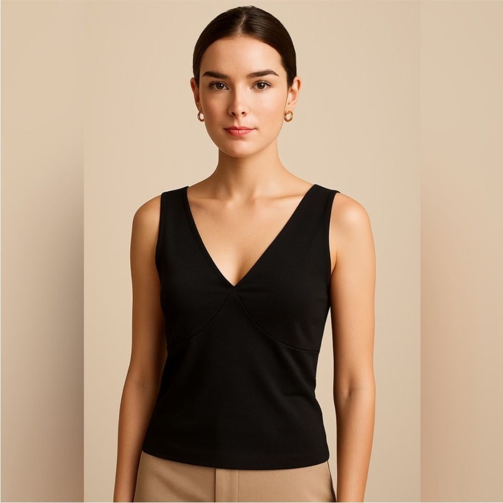 J Crew NWT Stretch Cotton Blend V-Neck Top Size Small in Black